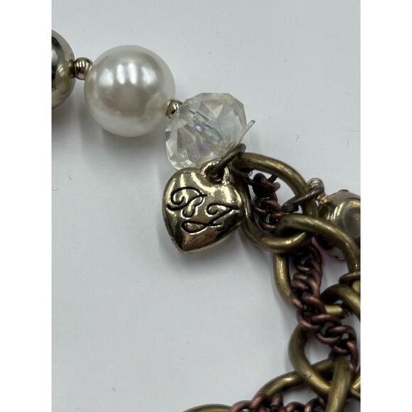 Betsey Johnson Half Stretch Faux Pearl Multicolor Heart Flower Charm Bracelet - Picture 5 of 8